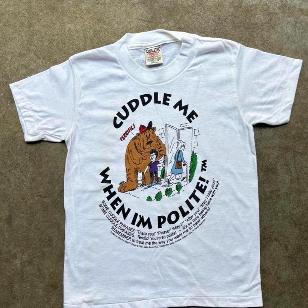 vintage 90s single stitch "When im polite cuddle me" tee Mens size XXS